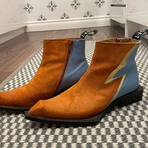 Fluevog Bowie Swordfish Ankle Boot - Orange and Blue